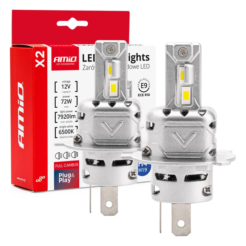 Żarówki samochodowe LED seria X2 H4/H19 6500K Canbus - AMIO AMI02972
