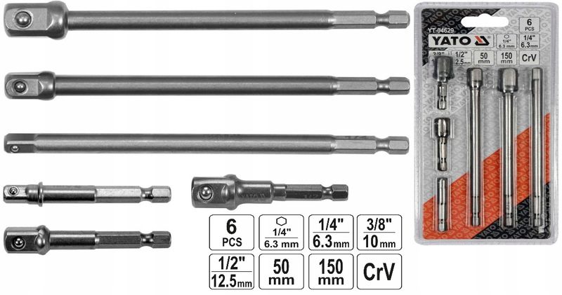 Adapter hex do nasade-1/4, 3/8, 1/2 6szt - YATO YT-04629
