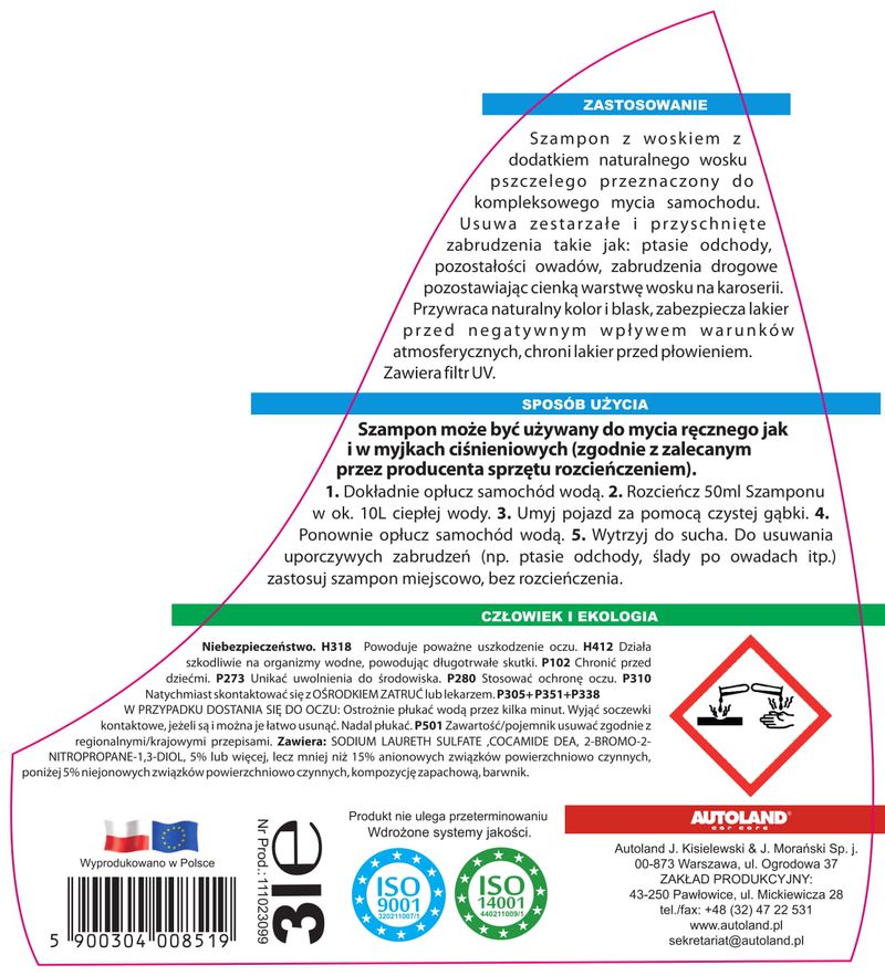 Szampon z woskiem koncentrat 3l - AUTOLAND AUT111023099