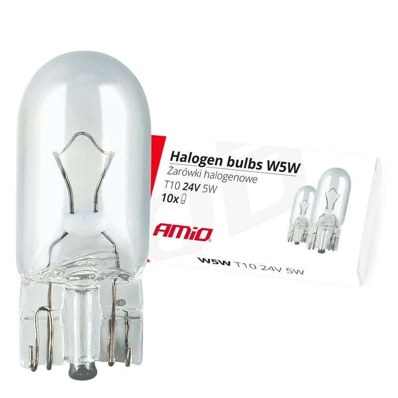 Żarówki halogenowe W5W T10 5W W2.1x9.5d 24V 10 szt. (E8) - AMIO AMI01002