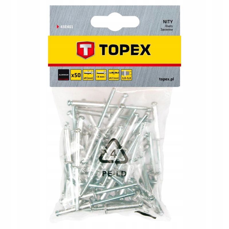 Nity aluminiowe 4.0 x 8 mm, 50 szt. - TOPEX TPX43E401