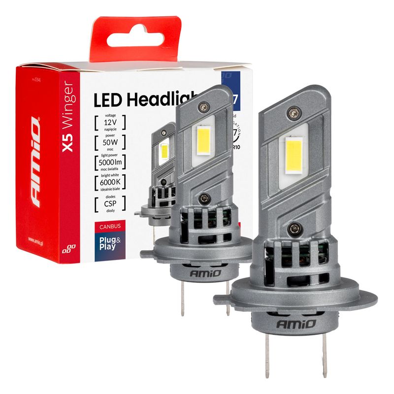 Żarówki samochodowe LED seria X5 Winger H7 H18 6000K Canbus - AMIO AMI03946