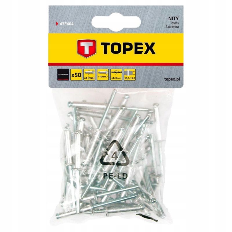 Nity aluminiowe 4.0 x 16 mm, 50 szt. - TOPEX TPX43E404