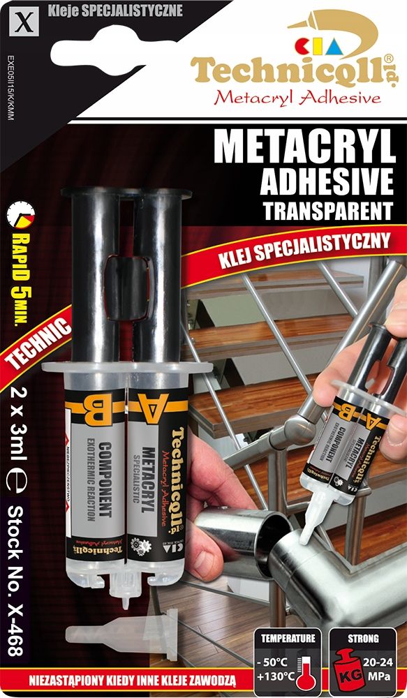 Klej metakrylowy bezbarwny 2x3ml - TECHNICQLL TCHX-468