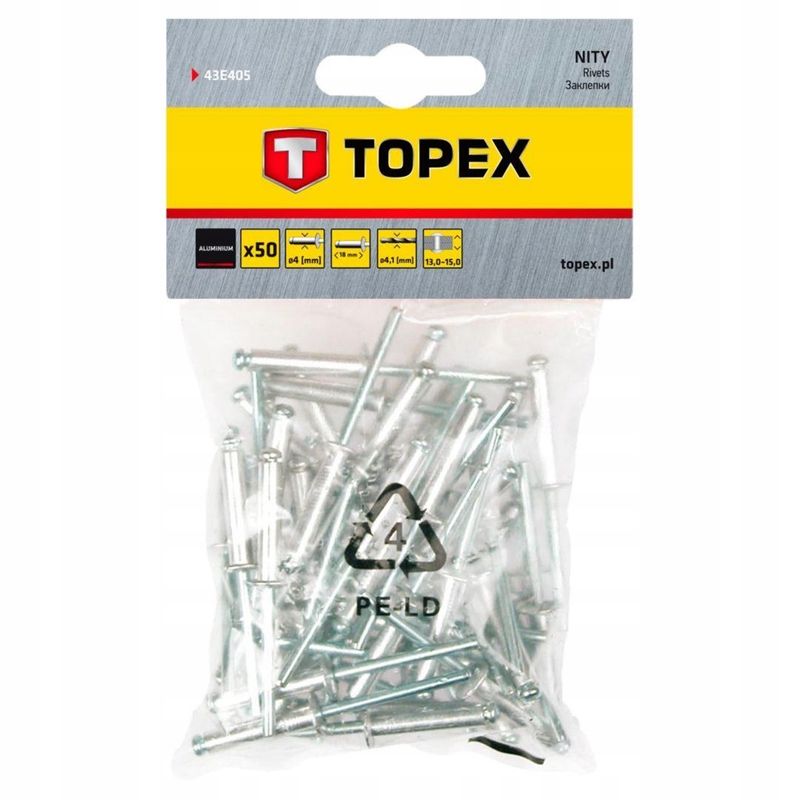 Nity aluminiowe 4.0 x 18 mm, 50 szt. - TOPEX TPX43E405
