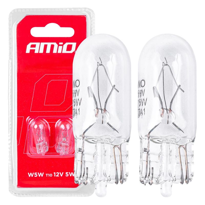 Żarówki halogenowe T10 W5W W2.1x9.5d 12V 2szt. blister - AMIO 03346