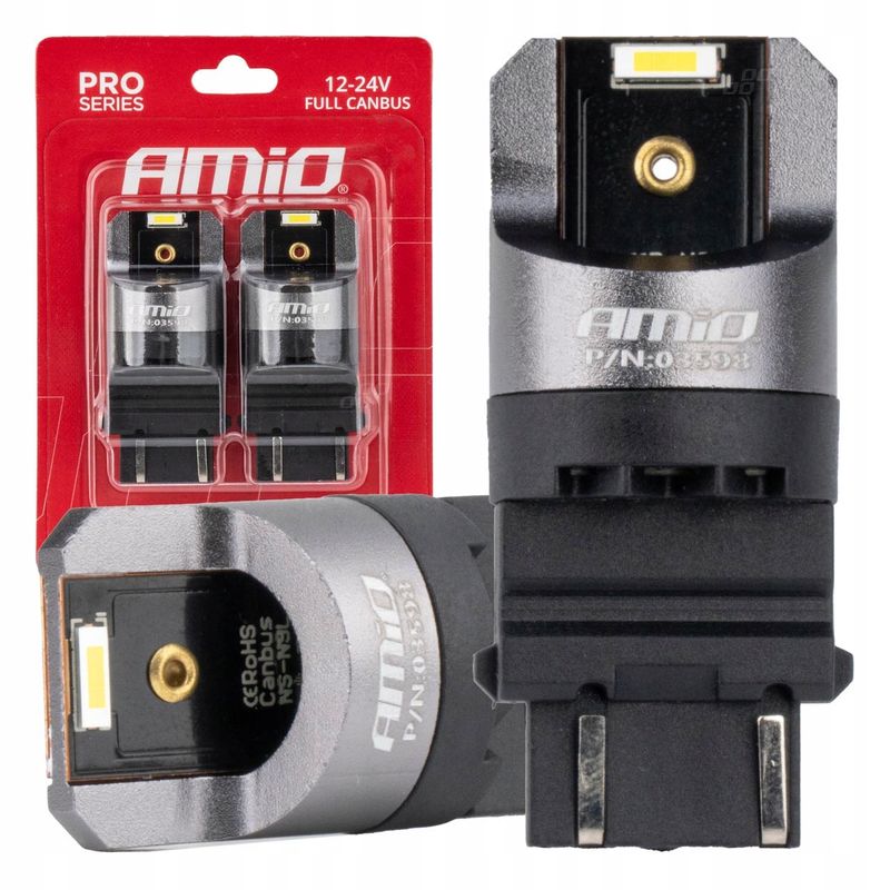 Żarówki LED FULL CANBUS PRO P27/7W 2x3157 SMD białe 12V 24V - AMIO AMI03598