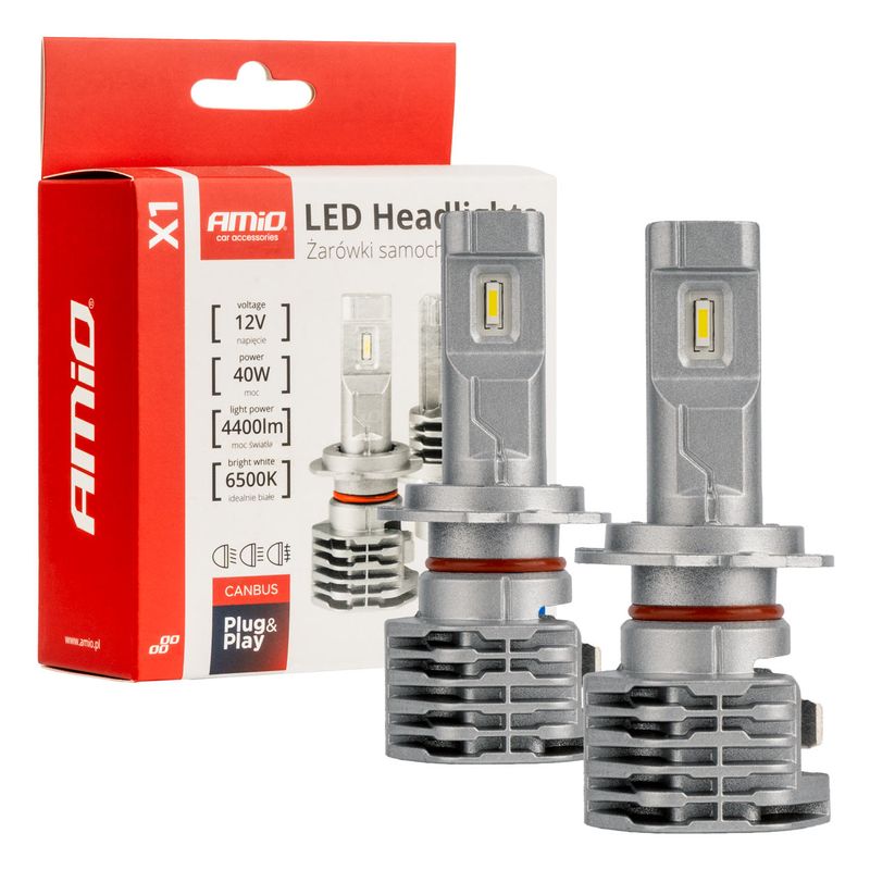 Żarówki samochodowe LED seria X1 H7 6500K Canbus - AMIO AMI02966